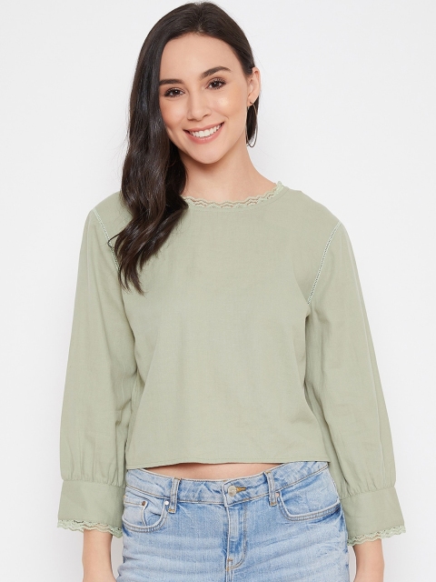 

Madame Green Solid Regular Crop Top