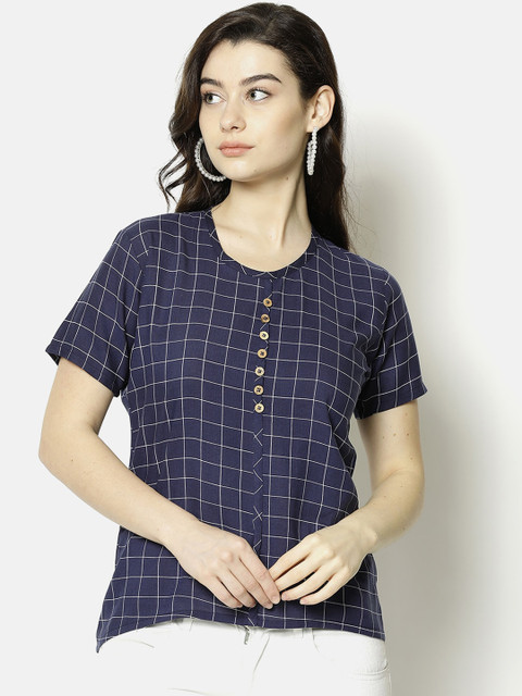 

V2 Value & Variety Blue & White Checked Regular Top