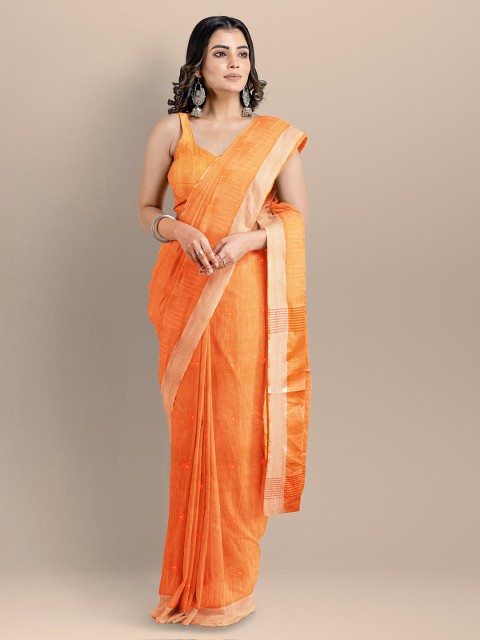 

BharatSthali Orange Pure Cotton Woven Design Mangalagiri Saree