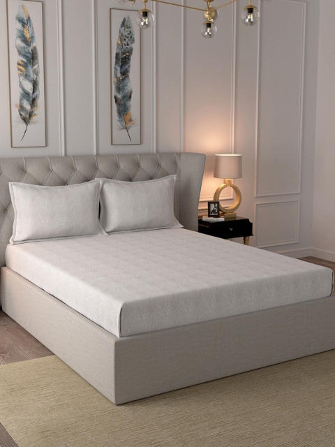

In-House by maspar Grey & White Abstract 144 TC Cotton 1 Queen Bedsheet with 2 Pillow Covers
