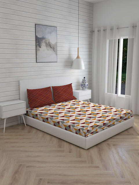 

Layers Brown & Maroon Geometric 104 TC Cotton 1 Queen Bedsheet with 2 Pillow Covers