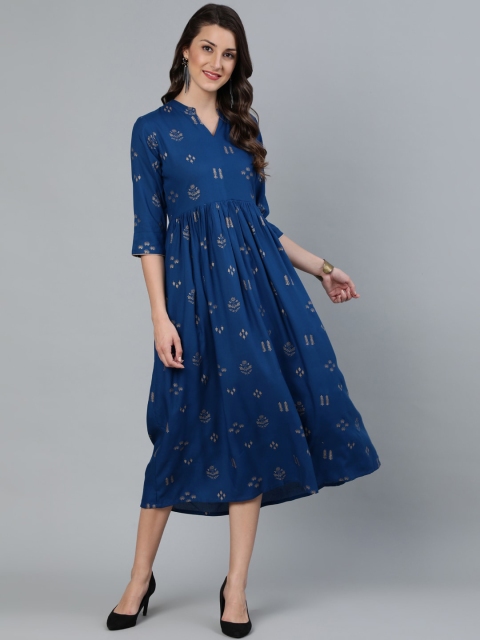 

Nayo Women Blue Printed A-Line Dress