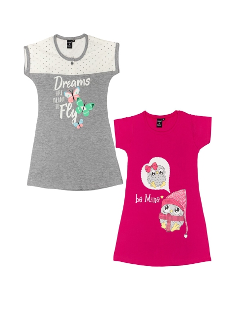 

Todd N Teen Girls Pack Of 2 Pink & Grey Printed Nightdress