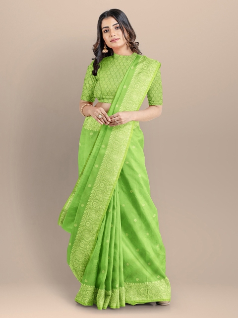 

BharatSthali Green Silk Cotton Woven Design Banarasi Saree