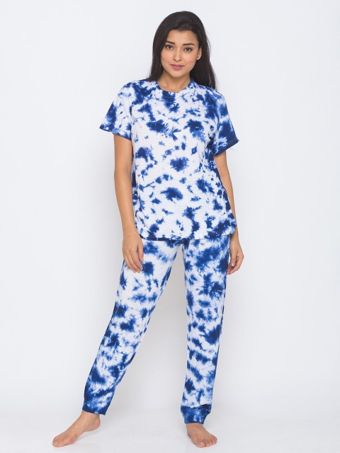 

Nick&Jess Women Blue & White Printed Cotton Night suit