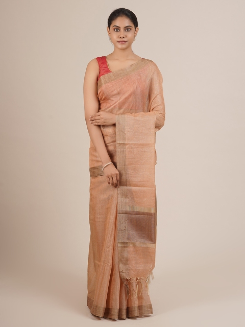 

Pothys Peach-Coloured Solid Supernet Saree