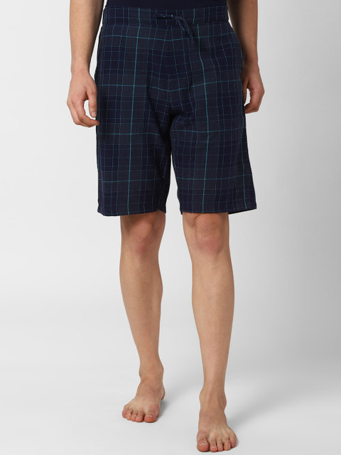 

Peter England Men Navy Blue Checked Cotton Lounge Shorts