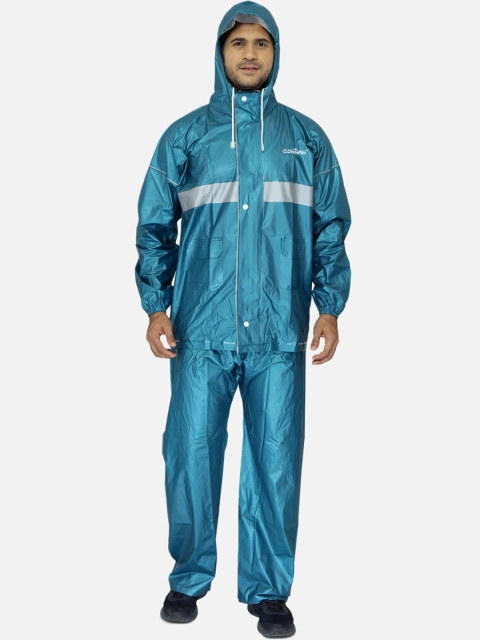 

THE CLOWNFISH Men Turquoise Blue Solid Hooded Rain Suit