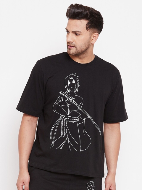 FUGAZEE Men Black Printed Round Neck Cotton Pure Cotton T-shirt