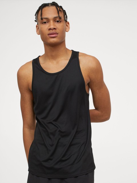 

H&M Men Black Solid Regular Fit Running Vest Top