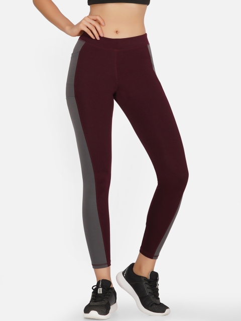 

NEU LOOK FASHION Women Maroon & Grey Colourblocked Gym Tights