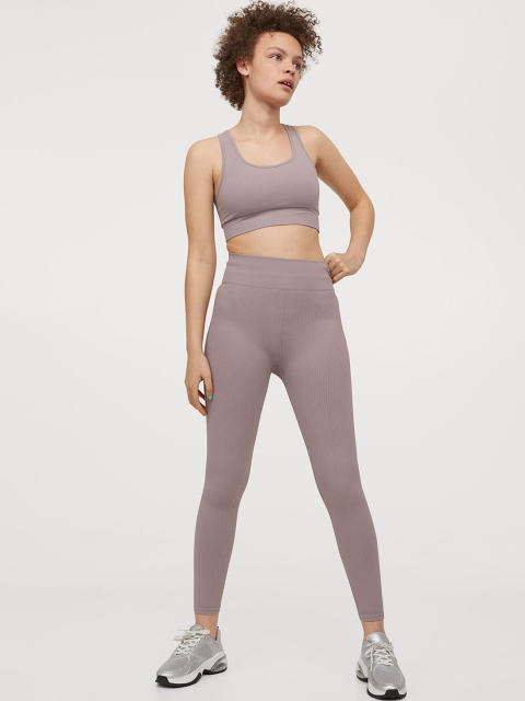 

H&M Women Dusty Purple Solid Seamless Sports Tights