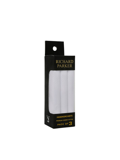 

RICHARD PARKER by Pantaloons Men Pack of 3 Pure Cotton Solid Handkerchiefs, White