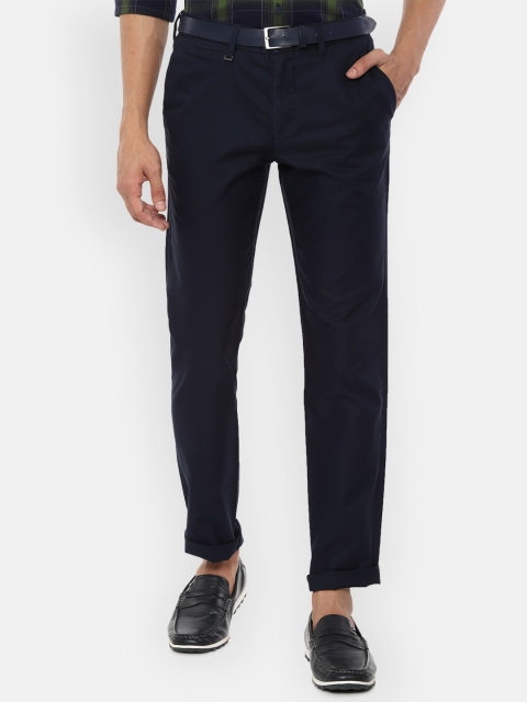 

Van Heusen Men Navy Blue Slim Fit Solid Regular Trousers