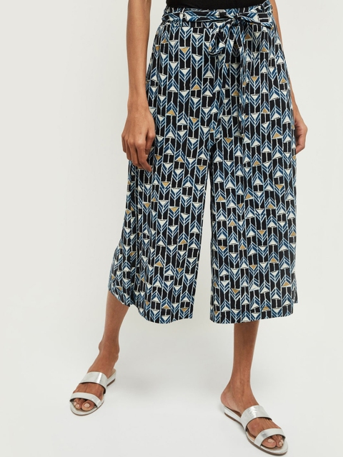 

max Women Black & Blue Regular Fit Printed Culottes