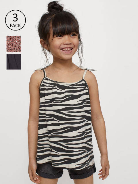 

H&M Girls 3-Pack Bow-Detail Strappy Tops, Black