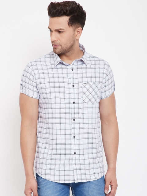 

Canary London Men White & Blue Slim Fit Checked Casual Shirt