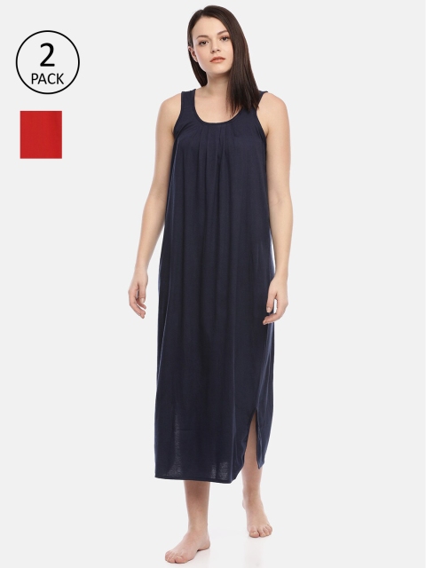 

GOLDSTROMS Pack Of 2 Navy Blue & Red Solid Nightdress