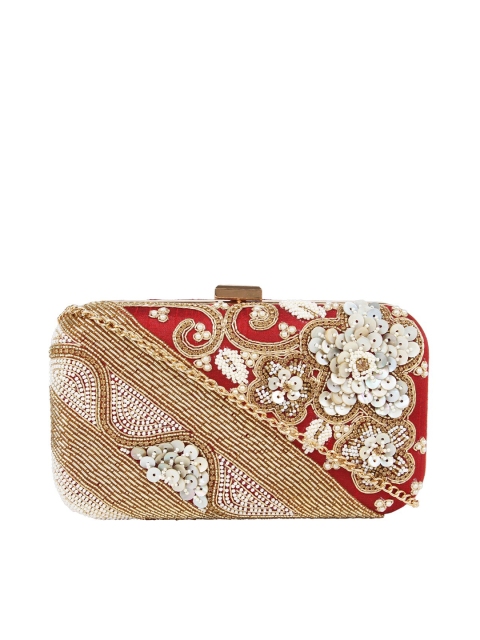 

Rocia Maroon & Gold-Toned Embellished Clutch