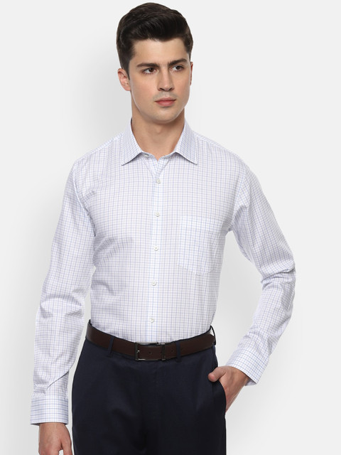 

Van Heusen Men White & Blue Slim Fit Checked Formal Shirt