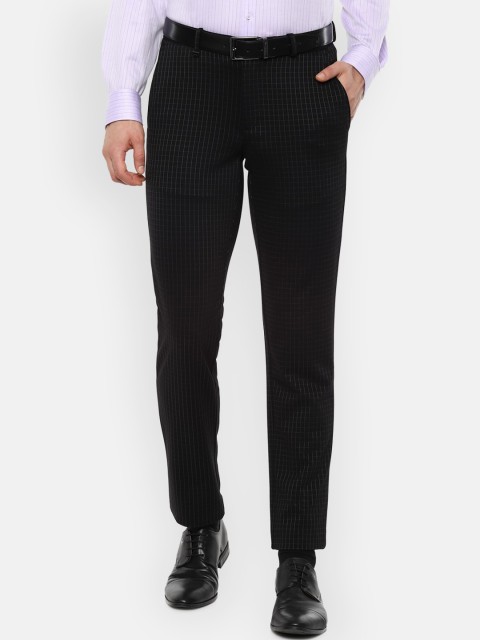 

Van Heusen Men Black Slim Fit Striped Formal Trousers