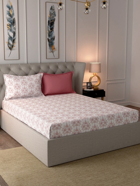 

In-House by maspar White & Red Floral 210 TC Cotton 1 King Bedsheet with 2 Pillow Covers