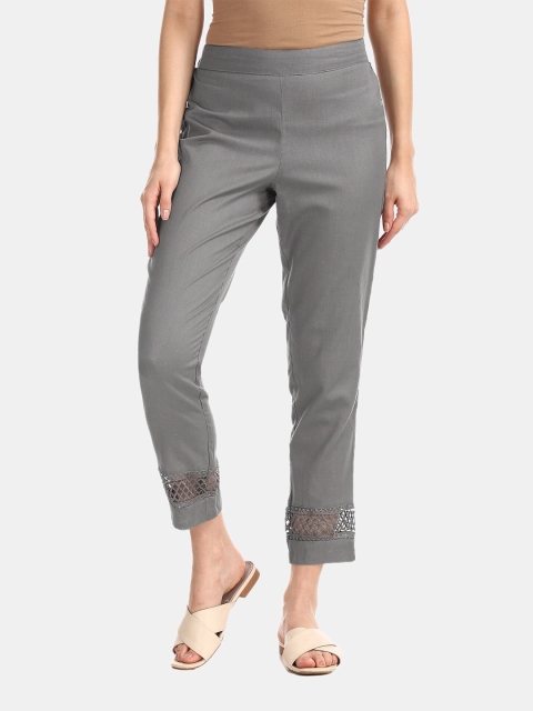 Karigari Women Grey Hem Design Straight Cropped Palazzos