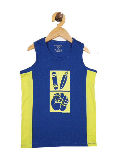 

Stupid Cupid Boys Blue Printed Round Neck Cotton T-shirt