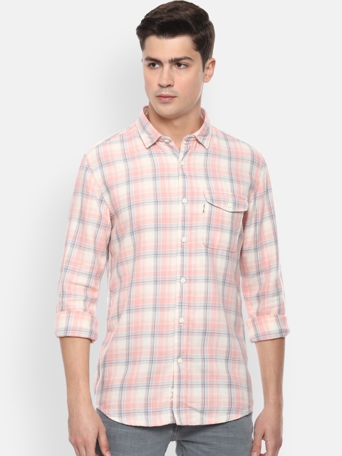 

Louis Philippe Jeans Men Pink & White Slim Fit Checked Casual Shirt