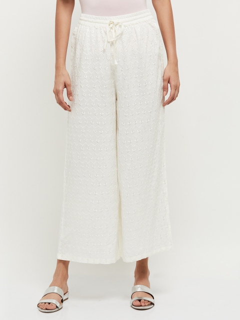 

max Women Off-White Embroidered Wide Leg Palazzos