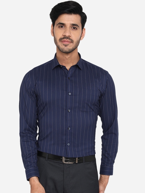 

Greenfibre Men Navy Blue & White Slim Fit Striped Formal Shirt