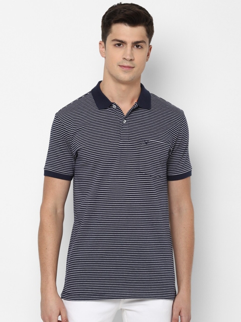 

Allen Solly Men Navy Blue Striped Polo Collar T-shirt