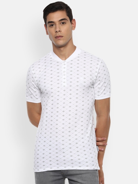 

V Dot Men White & Grey Printed Mandarin Collar T-shirt