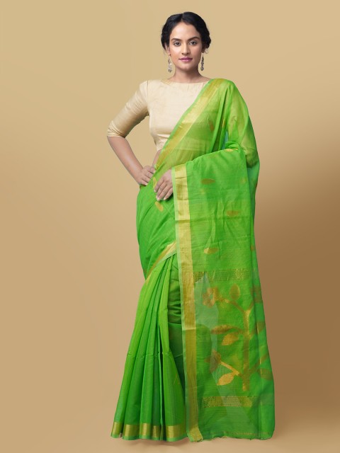 

Unnati Silks Green Silk Cotton Woven Design Maheshwari Saree