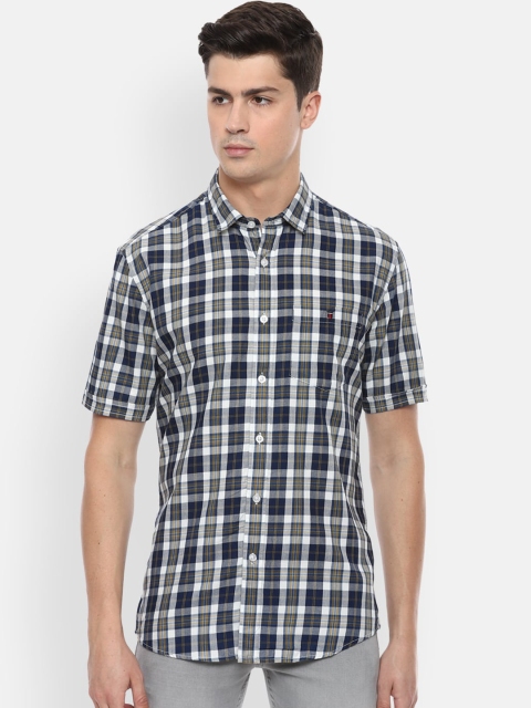 

Louis Philippe Jeans Men Navy & White Slim Fit Checked Casual Shirt, Navy blue