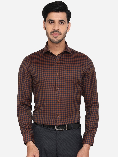 

Greenfibre Men Brown & Navy Blue Slim Fit Checked Formal Shirt