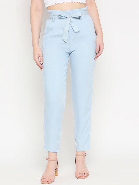 

Kraus Jeans Women Blue Loose Fit Solid High-Rise Denim Peg Trousers