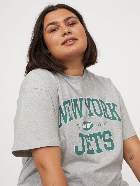 

H&M+ Grey Printed Oversized T-shirt