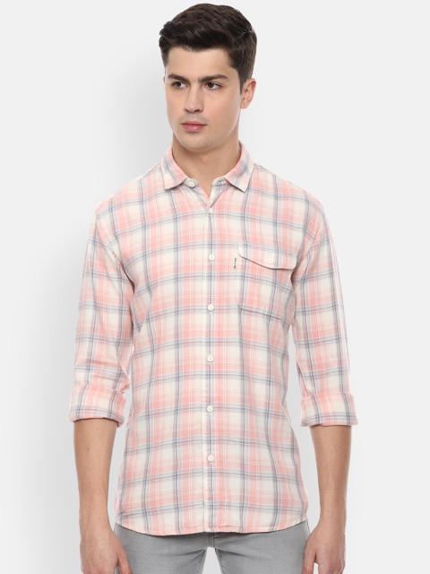

Louis Philippe Jeans Men Pink & White Slim Fit Checked Casual Shirt