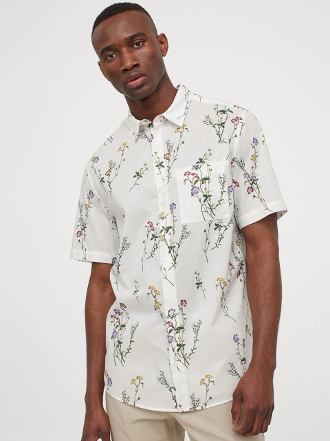 

H&M Men White Printed Regular Fit Cotton Shirt
