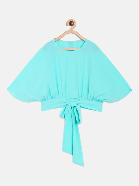 

Stylo Bug Blue Solid Crepe Cinched Waist Top