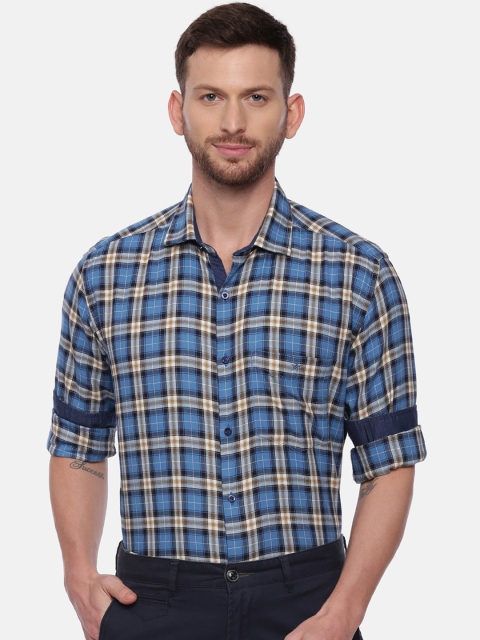 

CROYDON Men Blue Regular Fit Checked Casual Shirt