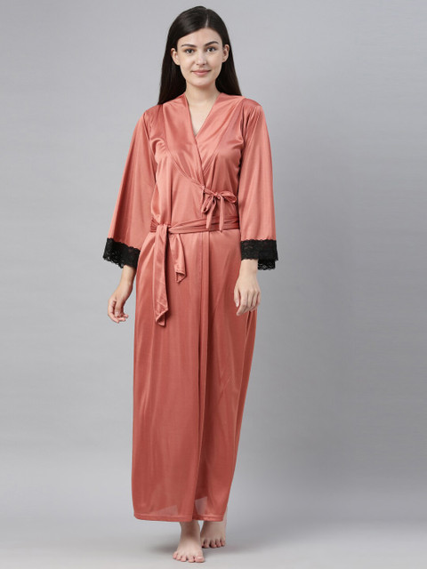 

Bailey sells Peach-Coloured & Black Solid Japanese Satin Nightdress