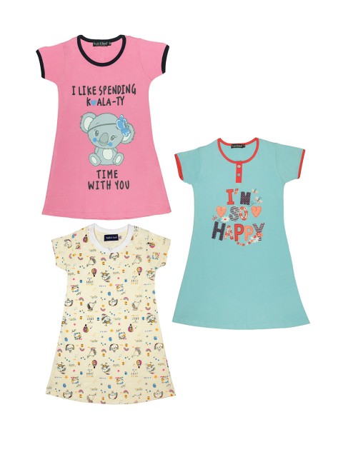

Todd N Teen Girls Pack Of 3 Cream-Coloured & Pink Printed Nightdress