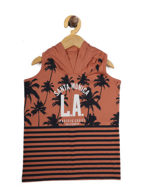 

Stupid Cupid Boys Rust Printed Hood Cotton T-shirt