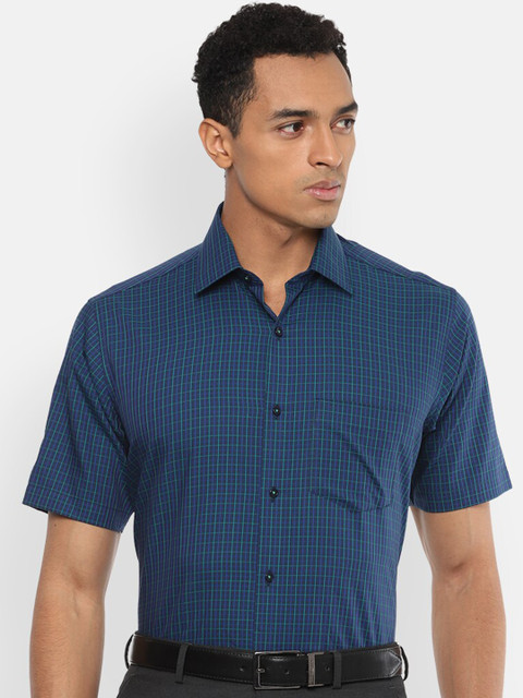 

Van Heusen Men Blue & Green Regular Fit Checked Formal Shirt