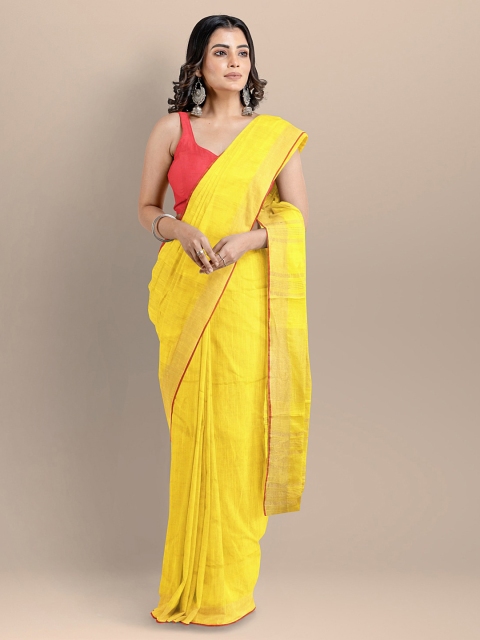 

BharatSthali Yellow Pure Cotton Solid Mangalagiri Handloom Saree