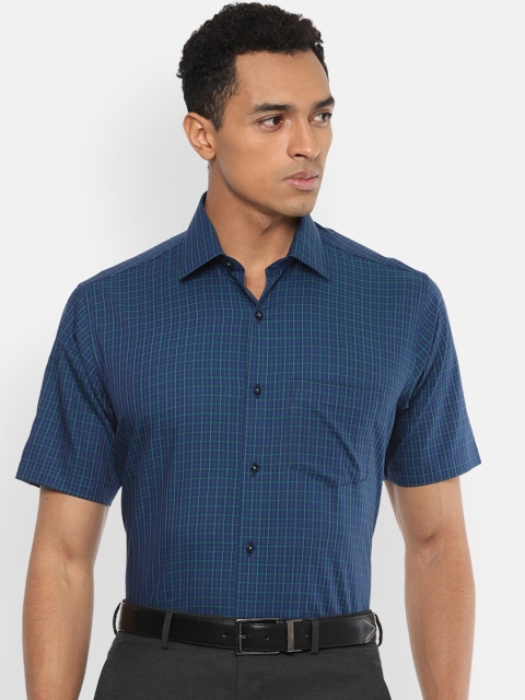 

Van Heusen Men Blue & Green Regular Fit Checked Formal Shirt