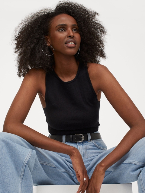 

H&M Women Black Ribbed Vest Top