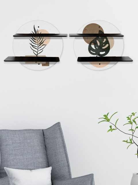 

RANDOM Set Of 2 White & Brown MDF Basic Wall Shelf